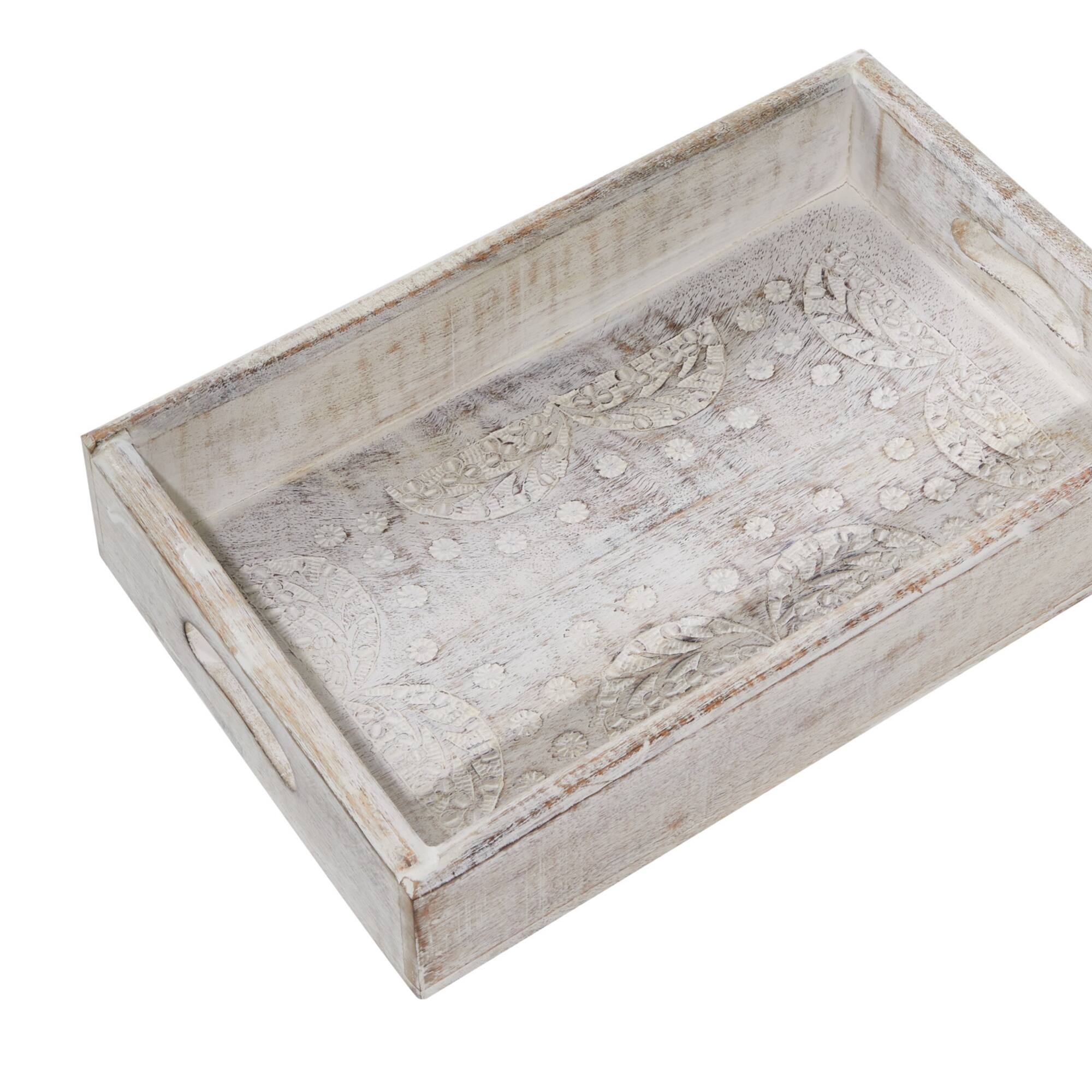 White Mango Wood Farmhouse Tray Set